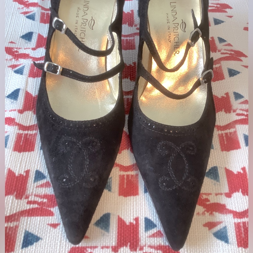 Black Oxford Style Suede Mary Jane Double Strap Pump